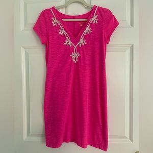 Lilly Pulitzer Royal Pink Brewster Cotton T-Shirt Dress White Embroidery